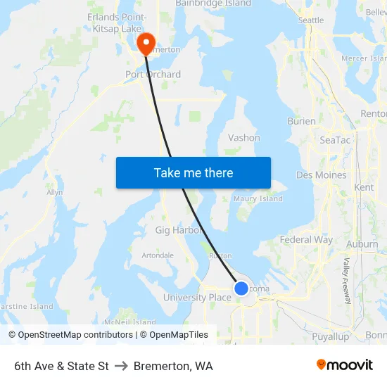 6th Ave & State St to Bremerton, WA map