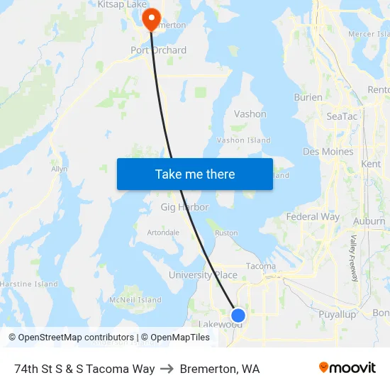 74th St S & S Tacoma Way to Bremerton, WA map