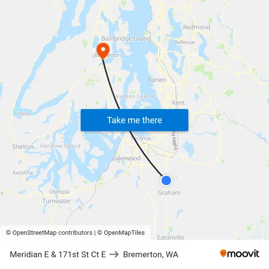 Meridian E & 171st St Ct E to Bremerton, WA map