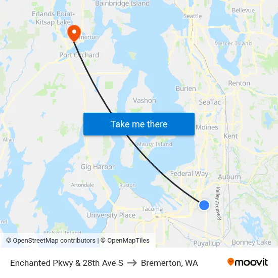 Enchanted Pkwy & 28th Ave S to Bremerton, WA map