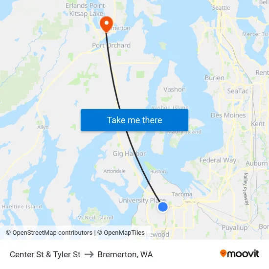 Center St & Tyler St to Bremerton, WA map