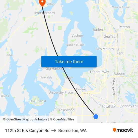 112th St E & Canyon Rd to Bremerton, WA map