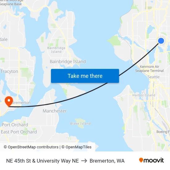 NE 45th St & University Way NE to Bremerton, WA map