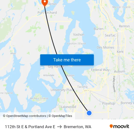 112th St E & Portland Ave E to Bremerton, WA map