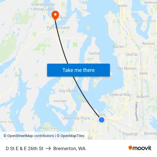 D St E & E 26th St to Bremerton, WA map