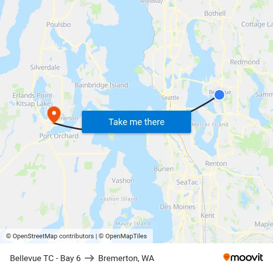 Bellevue TC - Bay 6 to Bremerton, WA map