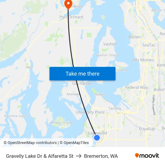 Gravelly Lake Dr & Alfaretta St to Bremerton, WA map