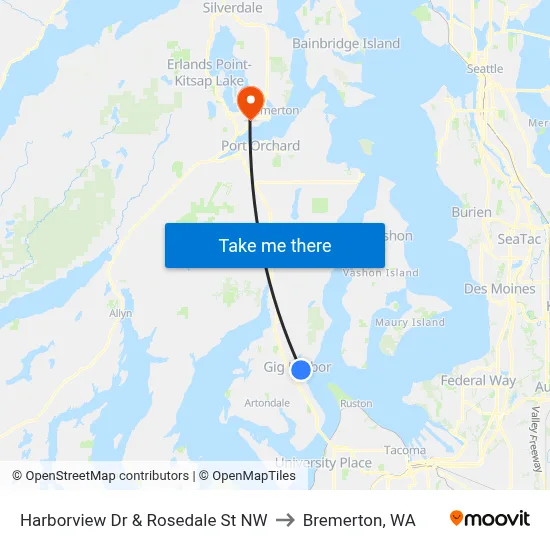 Harborview Dr & Rosedale St NW to Bremerton, WA map