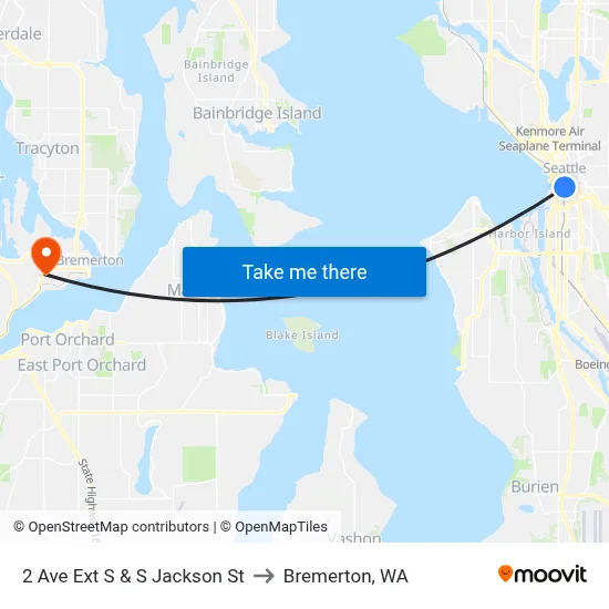 2 Ave Ext S & S Jackson St to Bremerton, WA map