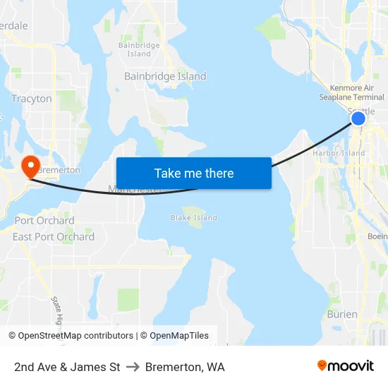 2nd Ave & James St to Bremerton, WA map