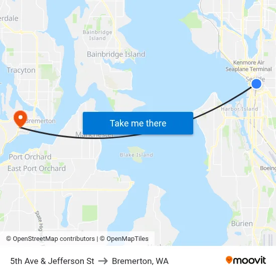 5th Ave & Jefferson St to Bremerton, WA map
