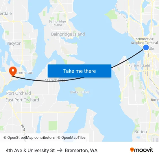 4th Ave & University St to Bremerton, WA map
