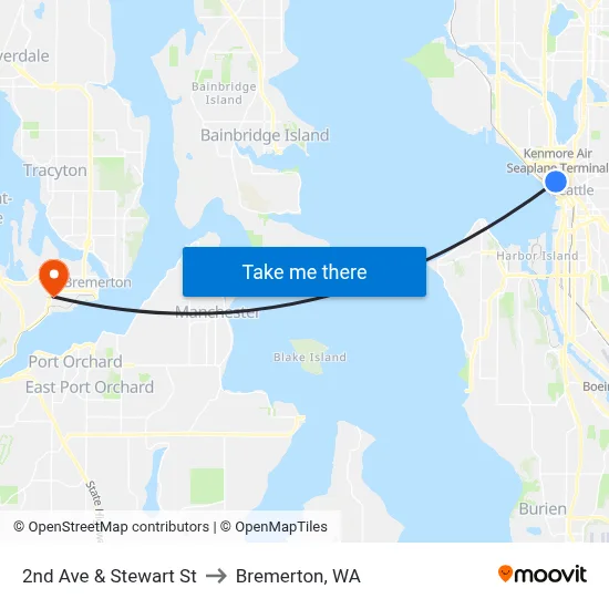 2nd Ave & Stewart St to Bremerton, WA map
