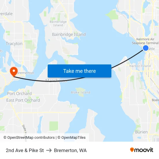2nd Ave & Pike St to Bremerton, WA map