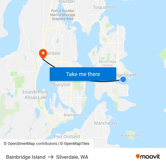 Bainbridge Island to Silverdale, WA map