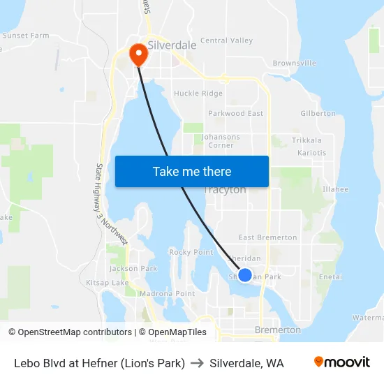 Lebo Blvd at Hefner (Lion's Park) to Silverdale, WA map