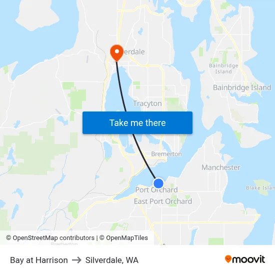 Bay at Harrison to Silverdale, WA map