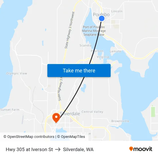 Hwy 305 at Iverson St to Silverdale, WA map