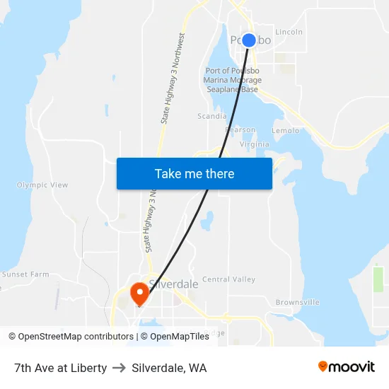 7th Ave at Liberty to Silverdale, WA map
