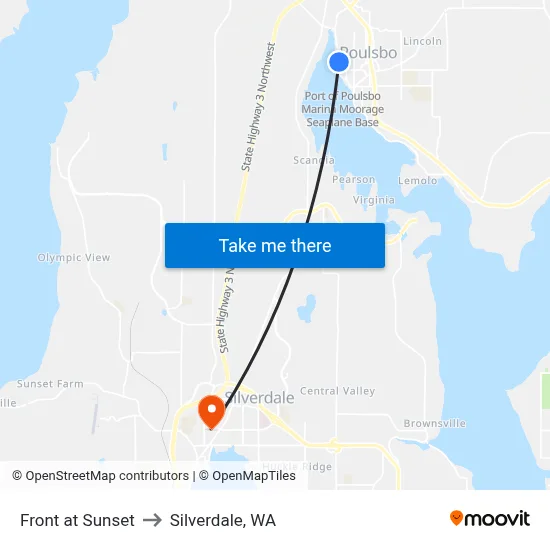 Front at Sunset to Silverdale, WA map