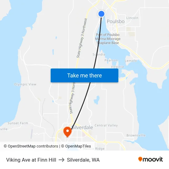 Viking Ave at Finn Hill to Silverdale, WA map