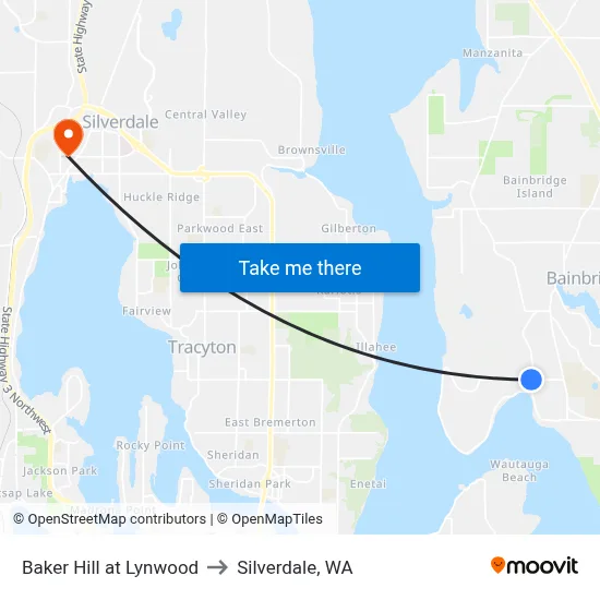 Baker Hill at Lynwood to Silverdale, WA map