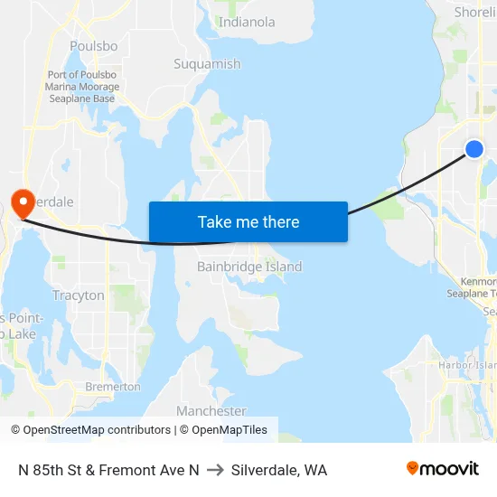 N 85th St & Fremont Ave N to Silverdale, WA map