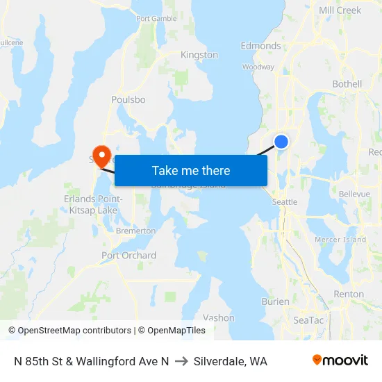 N 85th St & Wallingford Ave N to Silverdale, WA map