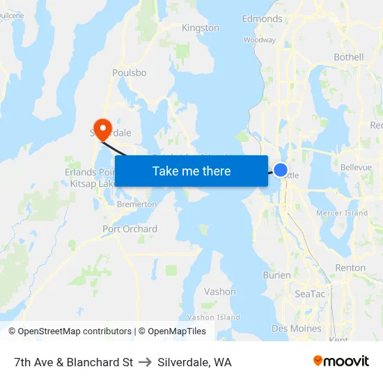 7th Ave & Blanchard St to Silverdale, WA map