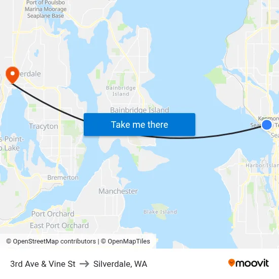 3rd Ave & Vine St to Silverdale, WA map