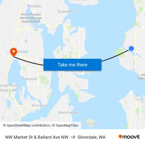 NW Market St & Ballard Ave NW to Silverdale, WA map