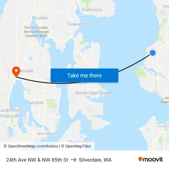 24th Ave NW & NW 85th St to Silverdale, WA map