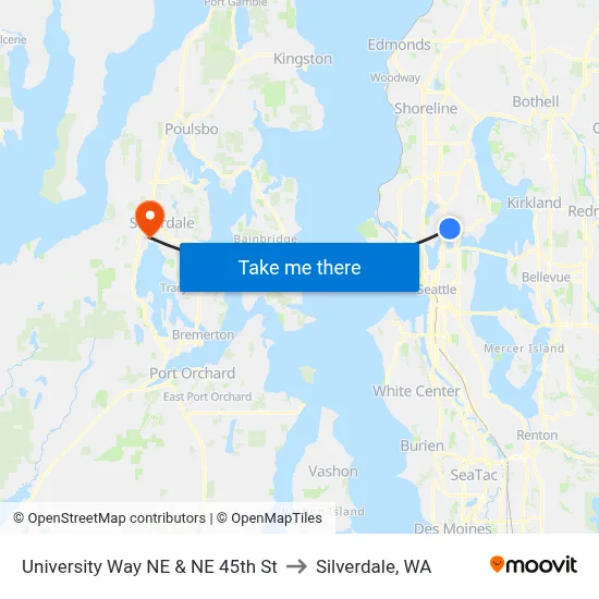 University Way NE & NE 45th St to Silverdale, WA map