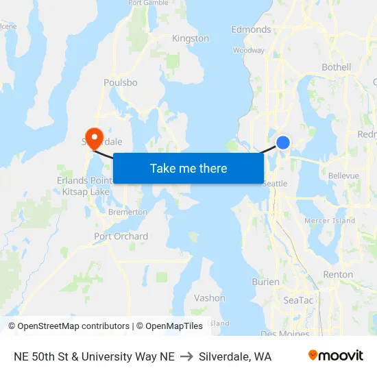 NE 50th St & University Way NE to Silverdale, WA map