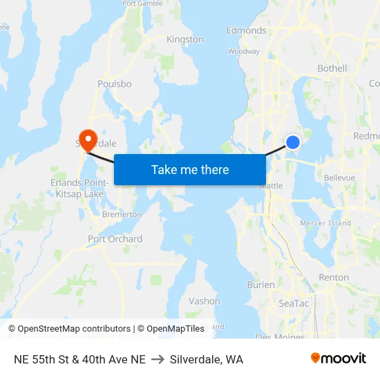 NE 55th St & 40th Ave NE to Silverdale, WA map