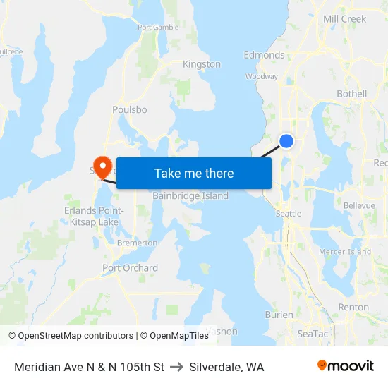 Meridian Ave N & N 105th St to Silverdale, WA map