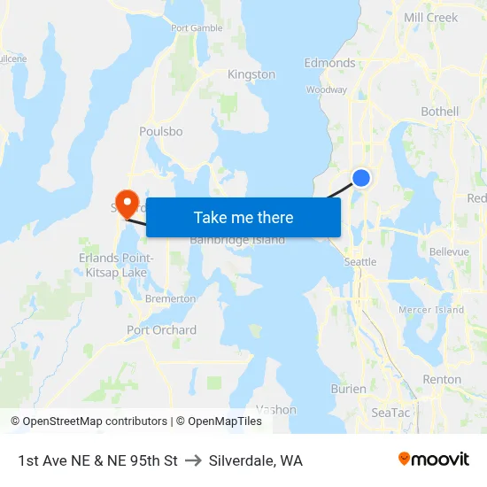 1st Ave NE & NE 95th St to Silverdale, WA map