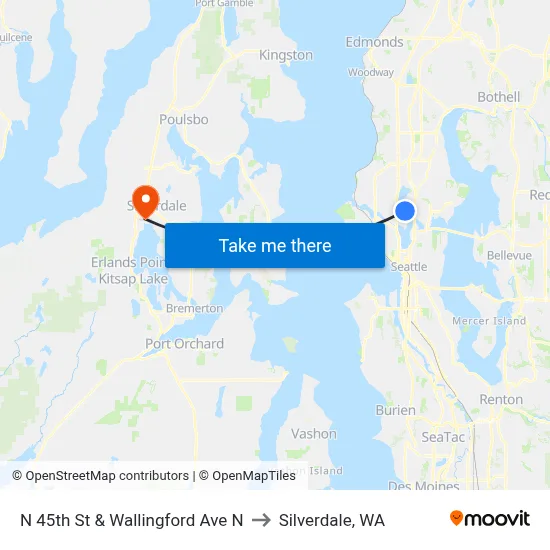 N 45th St & Wallingford Ave N to Silverdale, WA map