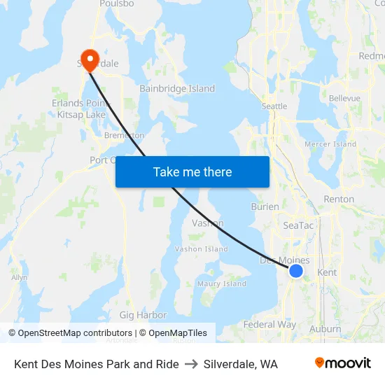 Kent Des Moines Park and Ride to Silverdale, WA map
