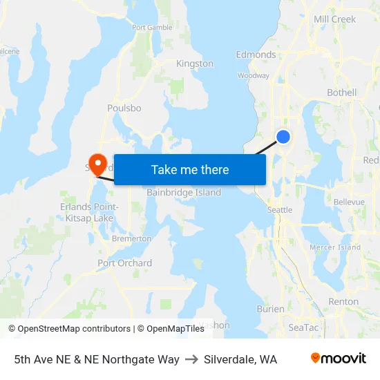5th Ave NE & NE Northgate Way to Silverdale, WA map