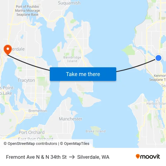 Fremont Ave N & N 34th St to Silverdale, WA map
