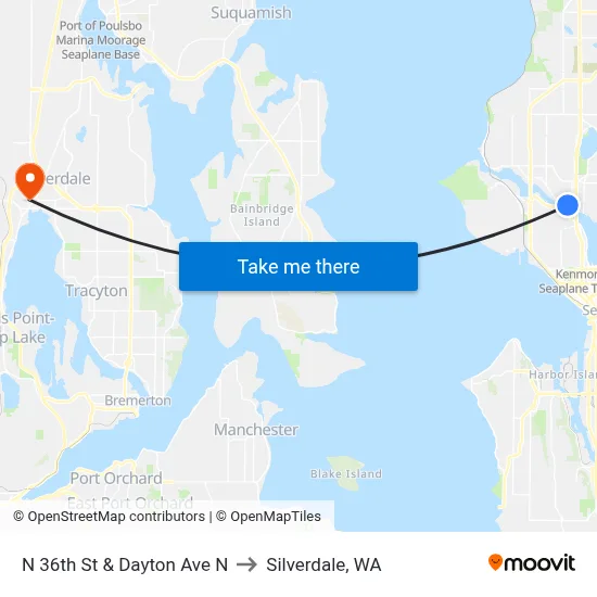 N 36th St & Dayton Ave N to Silverdale, WA map