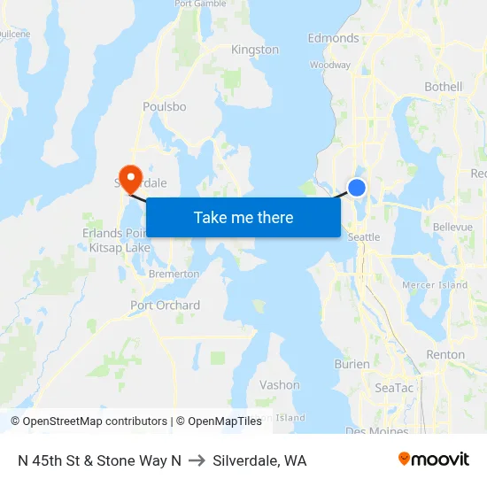 N 45th St & Stone Way N to Silverdale, WA map