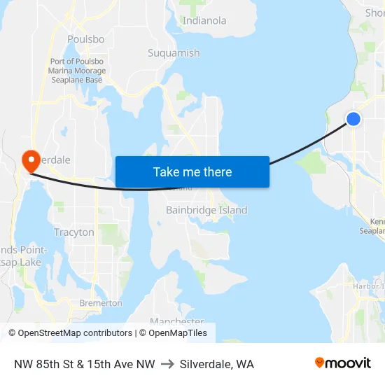 NW 85th St & 15th Ave NW to Silverdale, WA map