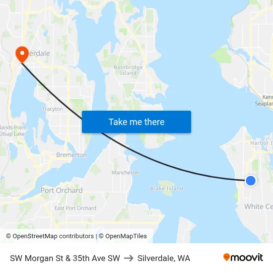 SW Morgan St & 35th Ave SW to Silverdale, WA map