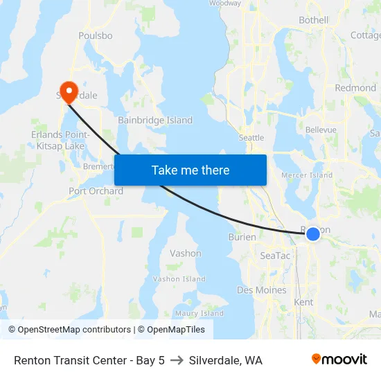 Renton Transit Center - Bay 5 to Silverdale, WA map