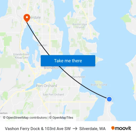 Vashon Ferry Dock & 103rd Ave SW to Silverdale, WA map