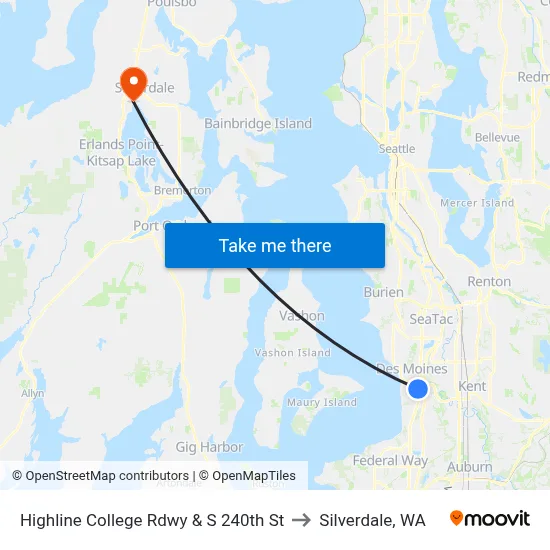 Highline College Rdwy & S 240th St to Silverdale, WA map