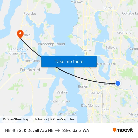 NE 4th St & Duvall Ave NE to Silverdale, WA map