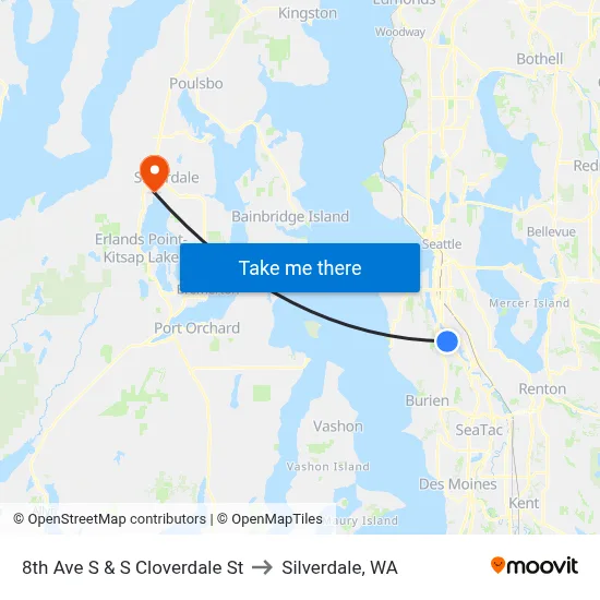 8th Ave S & S Cloverdale St to Silverdale, WA map